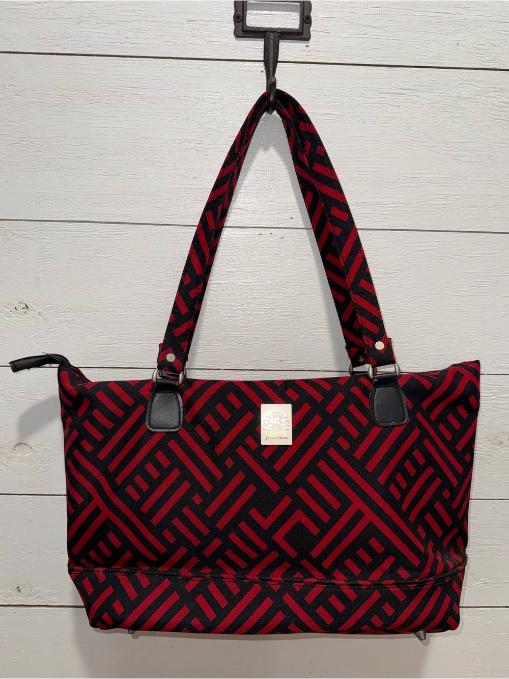Jenni Chan Red & Black Geometric Laptop/Computer Tote Bag
